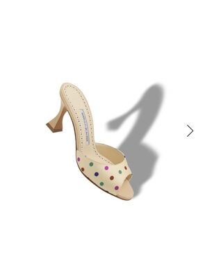 NWT THIS SEASON Jadaron Cream Silk Polka Dot Detail Mules (Spring 2026)